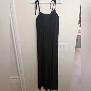 Robin Piccone Black Crochet Bodice Maxi Dress with Tie Straps